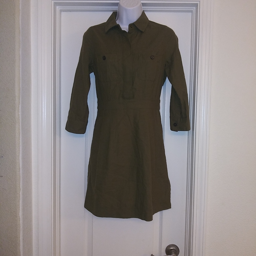 J. Crew Army Green Polo Collar Knee Length Dress